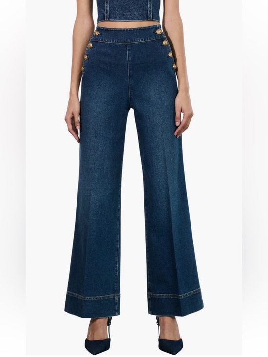 Alice + Olivia Denim - Alice + Olivia Narin High-Waist Wide-Leg Jeans with Gold Buttons